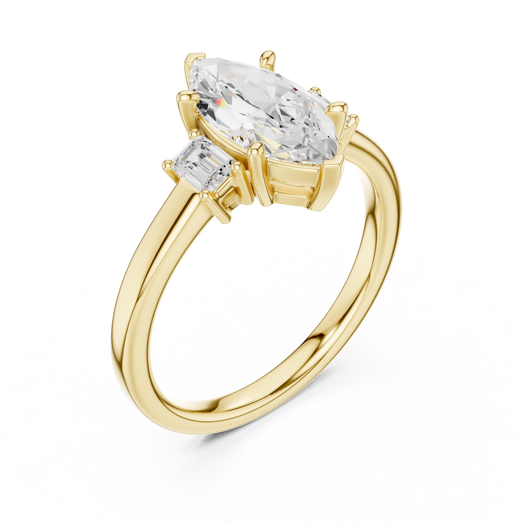 Celestia Marquise Three-Stone Diamond Engagement Ring