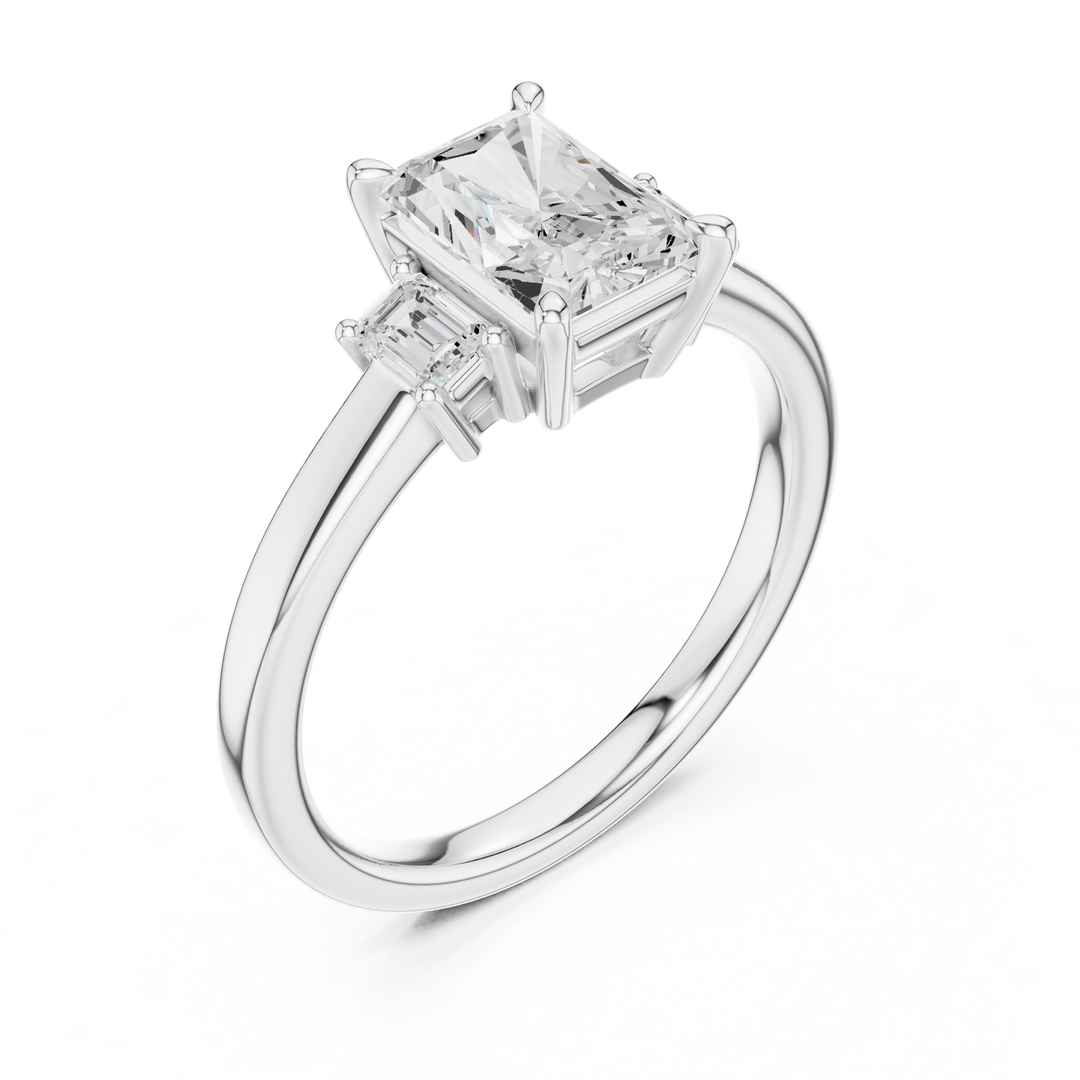 Dualité 1.50ct Radiant Diamond Ring with Emerald Accents