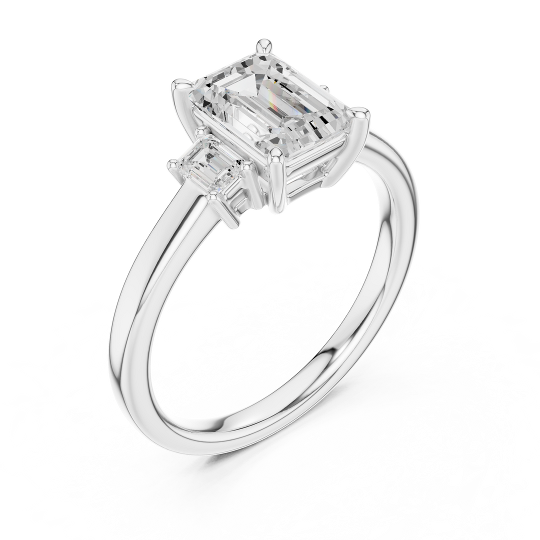 Élégance Emerald Three-Stone Diamond Ring