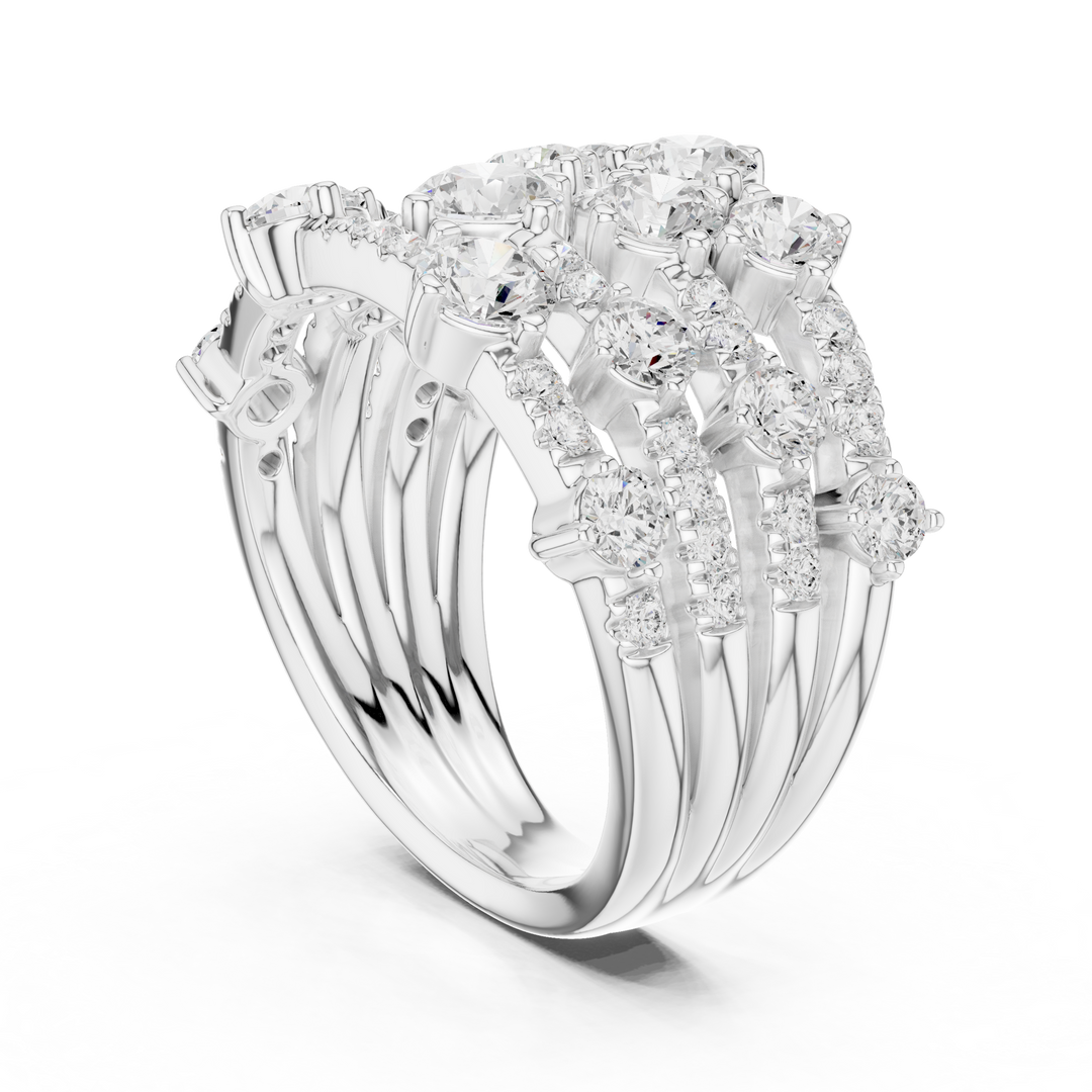 Golden Crown Multi-Row Diamond Cocktail Ring